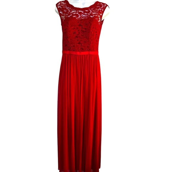 David's Bridal Dresses & Skirts - David's Bridal | Red Lace & Chiffon Cap Sleeve Dress | Bridesmaid